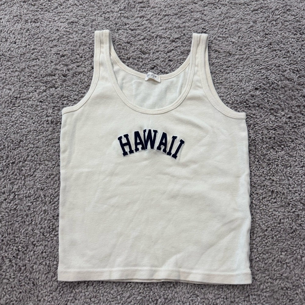 Cream Tank Top with Hawaii Embroidery
